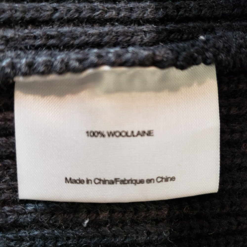 Tory Burch Heavy Warm 100% Wool Oversize Sweater Black Gray Wide Stripe M - Picture 10 of 14